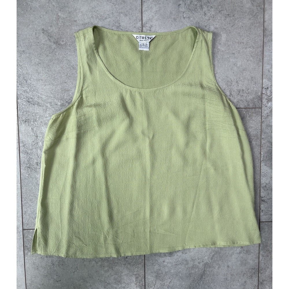 Citron of Santa Monica 100% Silk Tank Top Light Green Coastal Quiet Luxury Large